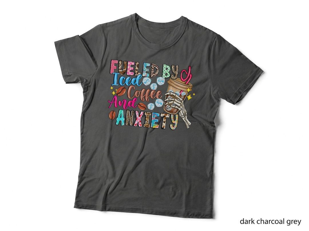 Fueled by Iced Coffee & Anxiety Leopard Skeleton Hand Girl T-Shirt