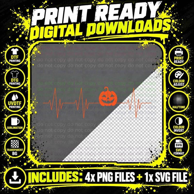 Fun Halloween Pumpkin Heartbeat Nurse Costume Men Women Png SVG Digital Bundle