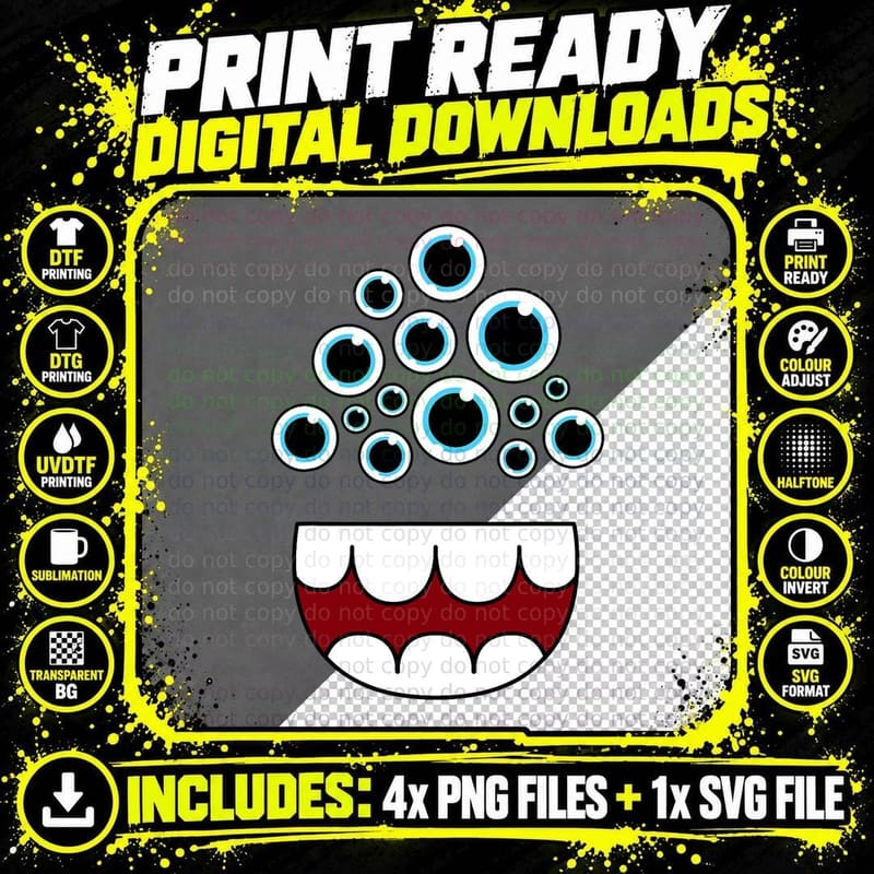 Funny Alien Monster Face Group Costume Birthday Png SVG Digital Bundle
