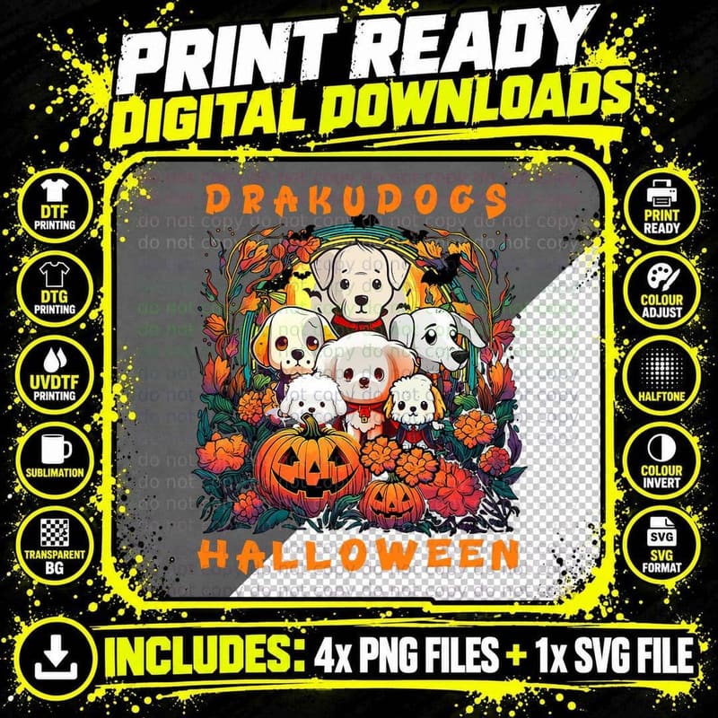 Funny Cute Drakudogs Season Halloween Pumpkin Party Png SVG Digital Bundle