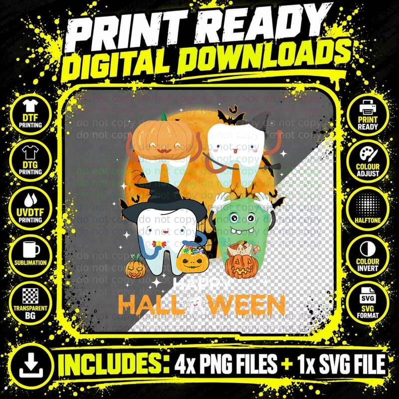 Funny Dental Dentist Boo Witch Happy Halloween Costume Png SVG Digital Bundle