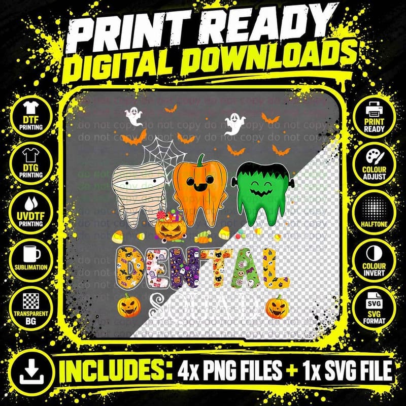 Funny Dental Spooky Dental Squad Costume Dentist Png SVG Digital Bundle