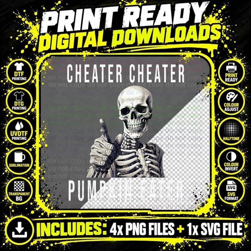 Funny Halloween Cheater Pumpkin Eater Evil Skeleton Png SVG Digital Bundle