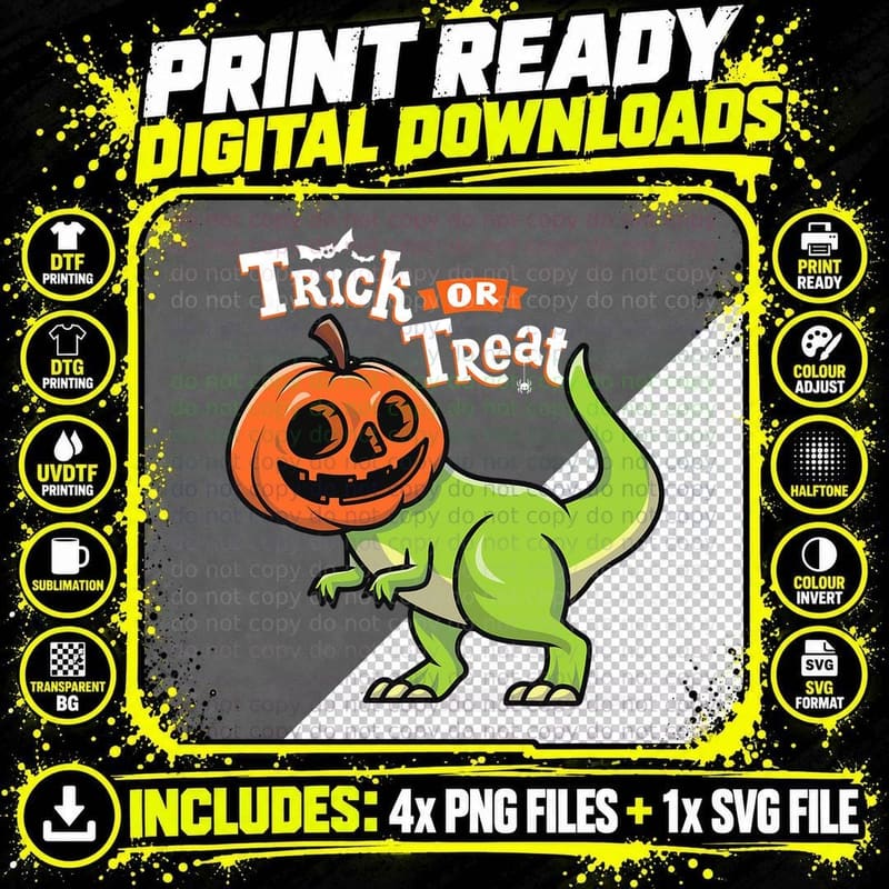 Funny Halloween Dinosaur Pumpkin Scary T Rex Halloween Png SVG Digital Bundle