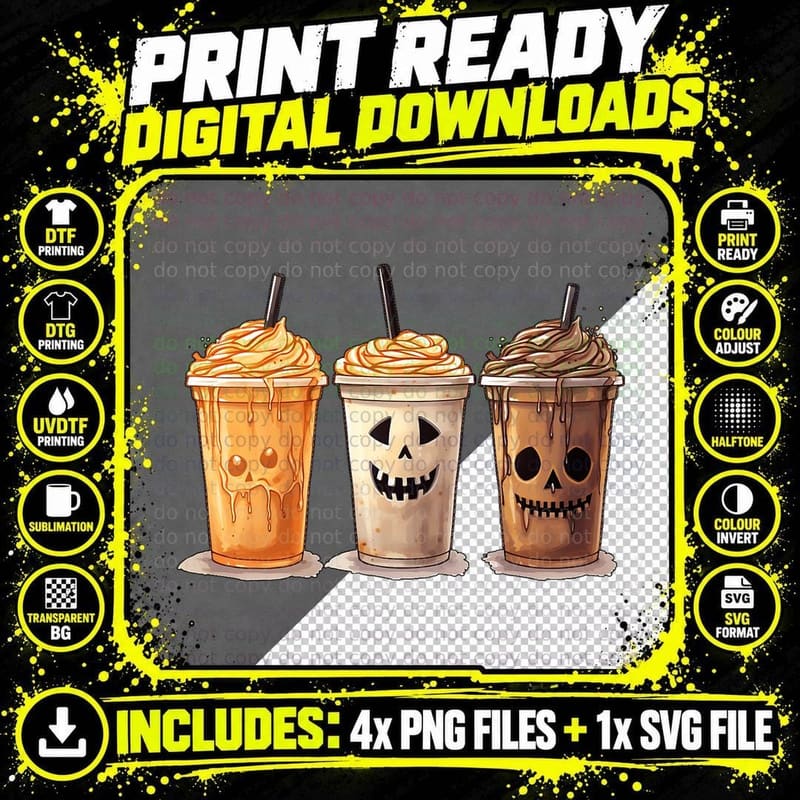 Funny Halloween Pumpkin Spice Latte Coffee Fall Women Png SVG Digital Bundle