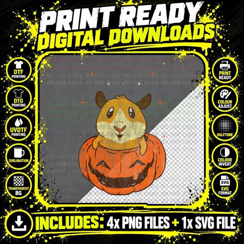 Funny Hamster Inside Halloween Pumpkin Halloween Hamster Png SVG Digital Bundle