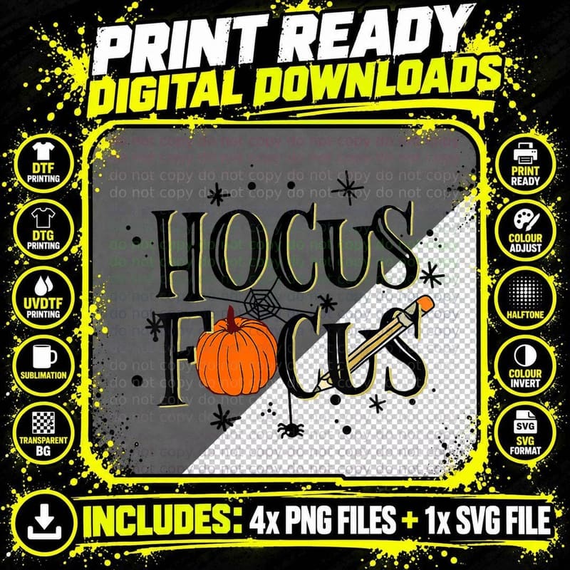 Funny Hocus Focus Teacher Halloween Hocus Pocus T-Shirt Png SVG Digital Bundle