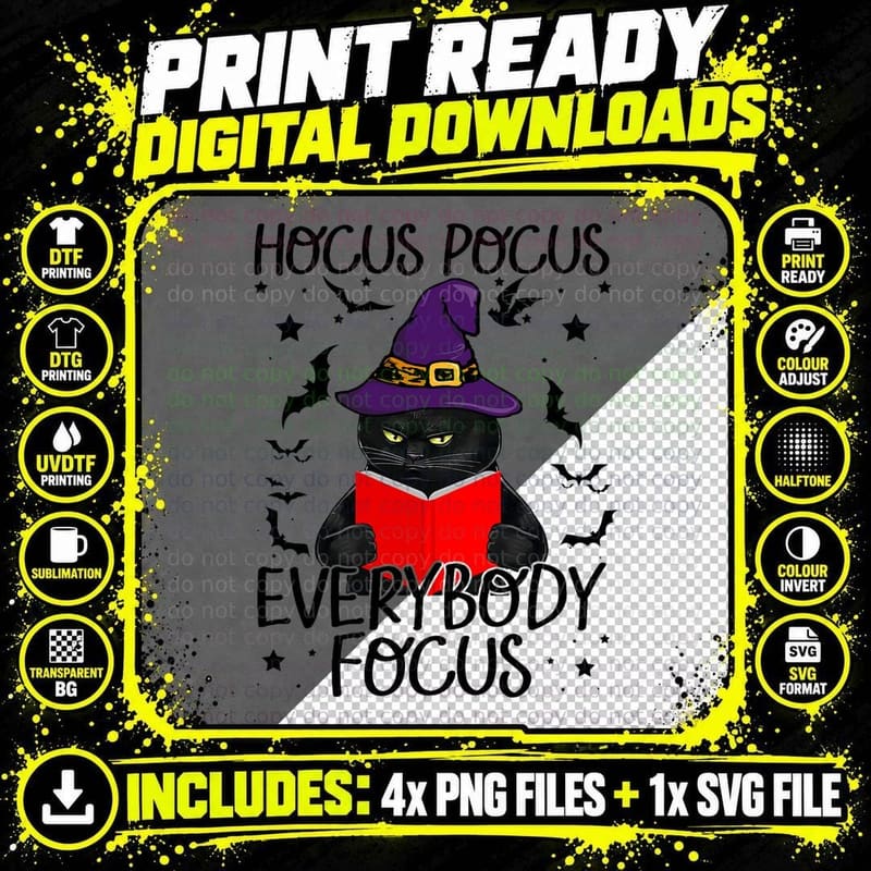 Funny Hocus Pocus Everybody Focus Funny Halloween Png SVG Digital Bundle