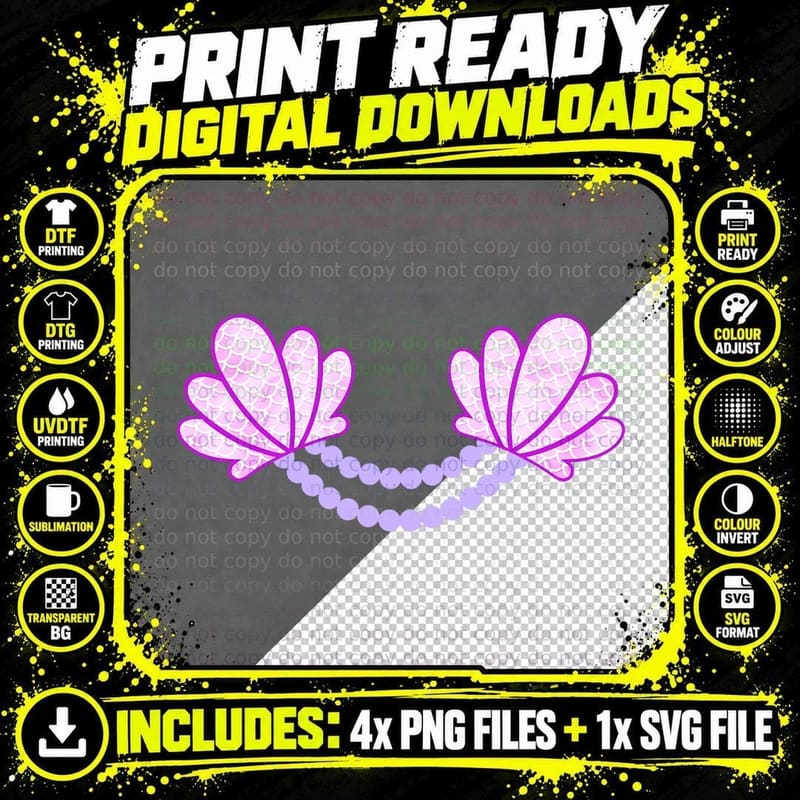 Funny Mermaid Sea Shell Bra Costume Halloween T-Shirt Png SVG Digital Bundle