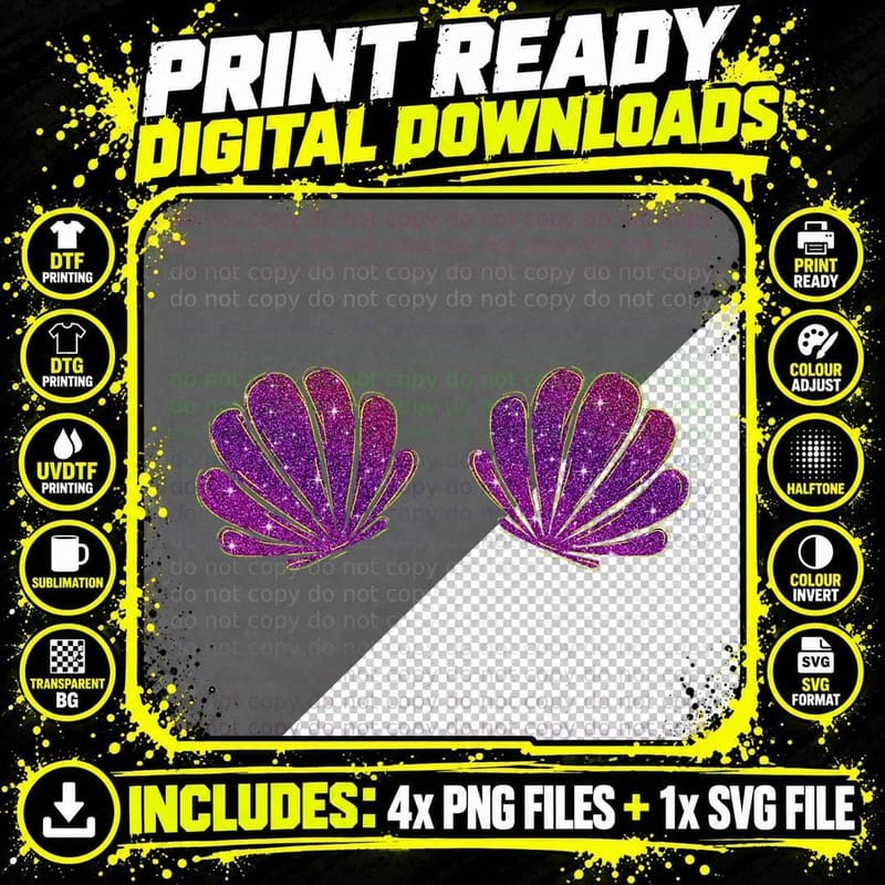 Funny Mermaid Seashell Brassiere Bikini Bra Halloween Png SVG Digital Bundle