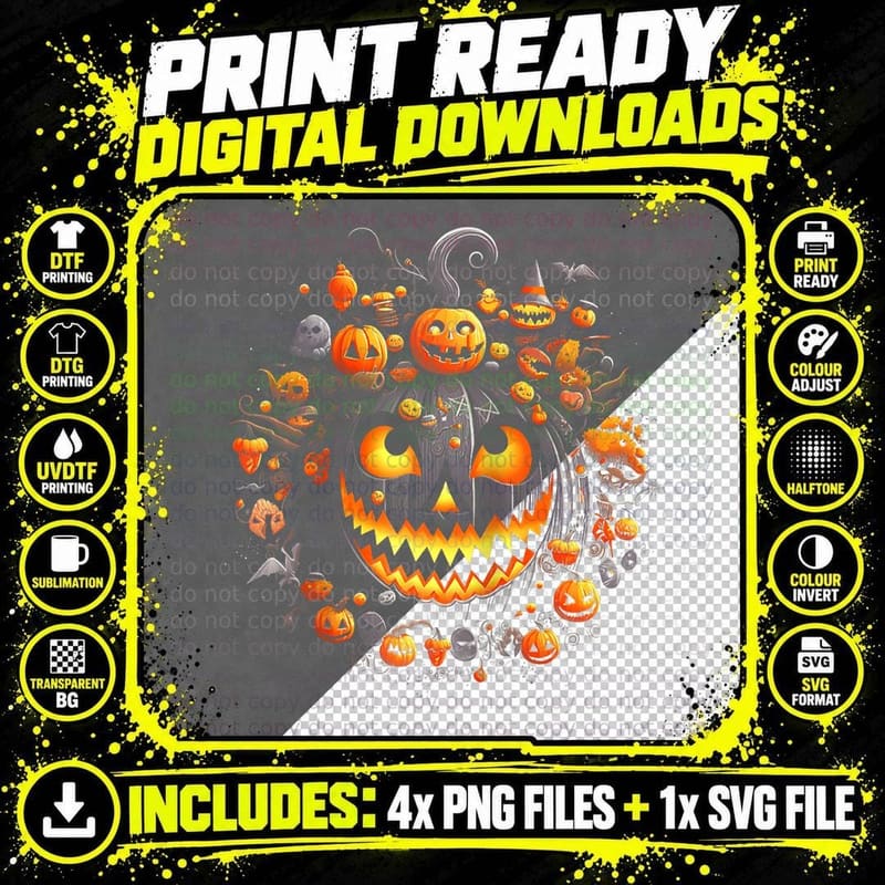 Funny Pumpkin Horror Ghost Boo Halloween Spooky Season Png SVG Digital Bundle
