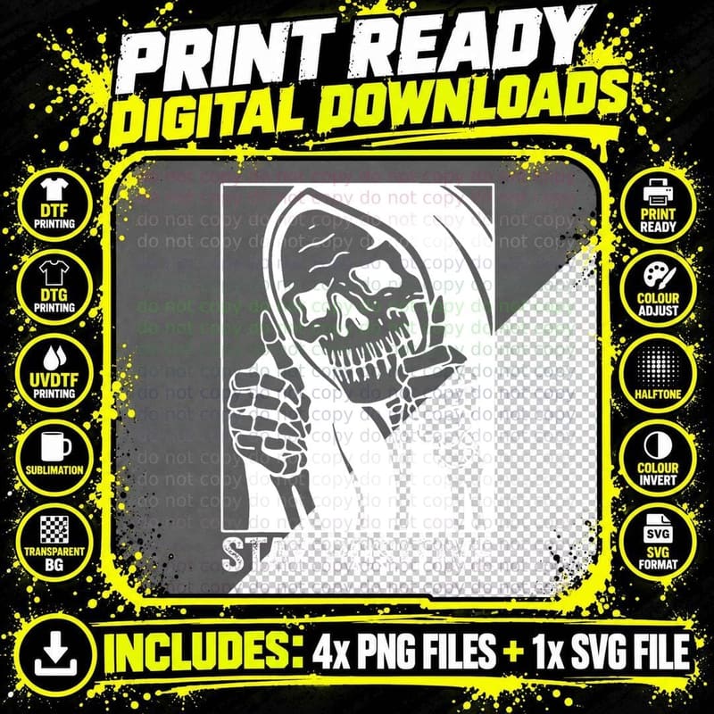 Funny Skull Stay Positive Skeleton Halloween Png SVG Digital Bundle