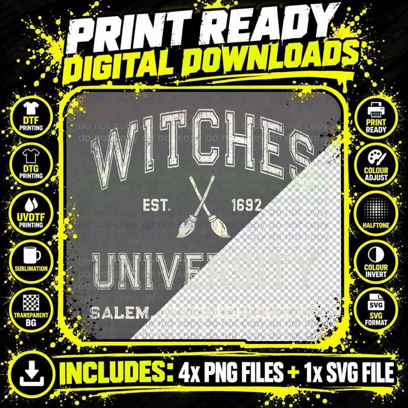 Funny Witches University Salem Witch Broom Company 1692 Png SVG Digital Bundle