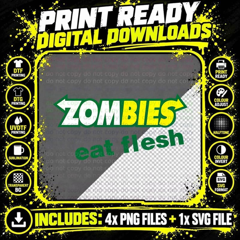 Funny Zombies Eat Flesh Scary Food Halloween Costume T Png SVG Digital Bundle