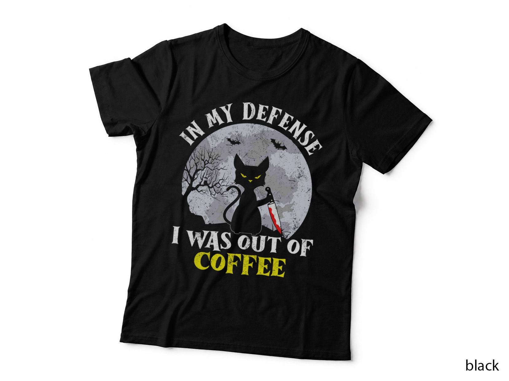 Funny in My Defense Cat Knife Halloween Moon Coffee Men's T-Shirt