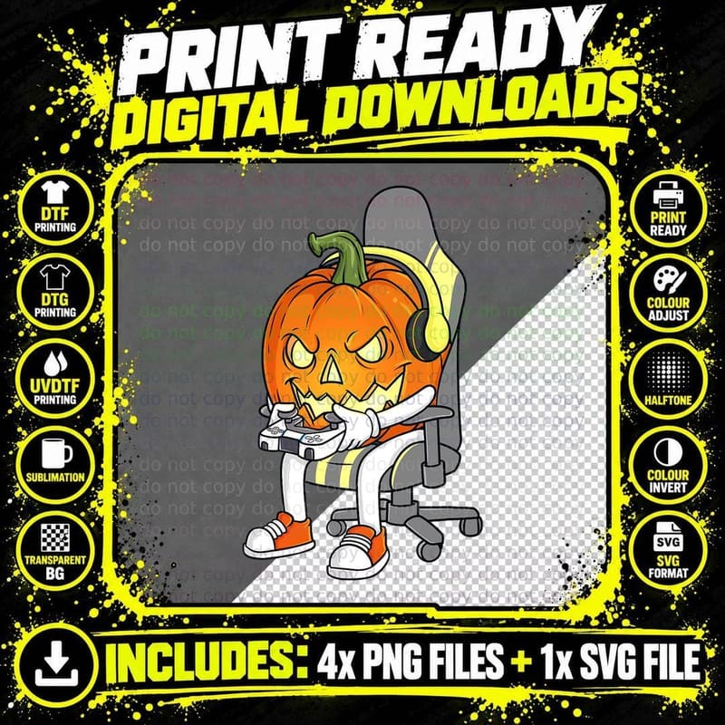 Gamer Halloween Jackolantern Scary Gaming Boys Kids Teen Png SVG Digital Bundle