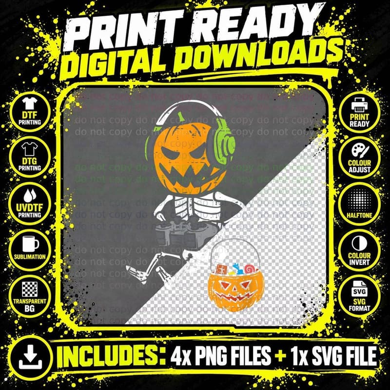 Gamer Pumpkin Skeleton Funny Halloween Gaming Boys Men Png SVG Digital Bundle