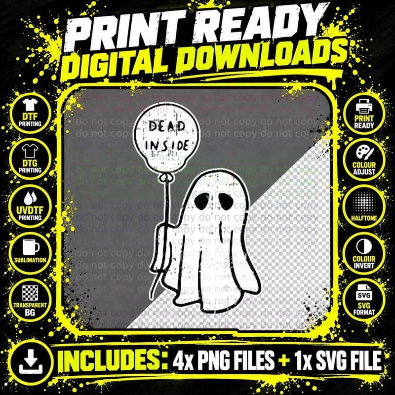 Ghost Dead Inside Halloween Costume Funny Ghoul Spirit Png SVG Digital Bundle