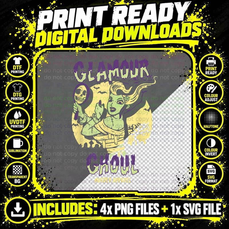 Glamour-Ghoul Halloween-Monster T-Shirt Png SVG Digital Bundle