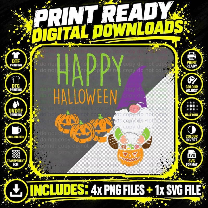 Gnome Pumpkin Happy Halloween Costume Garden Men Women Png SVG Digital Bundle