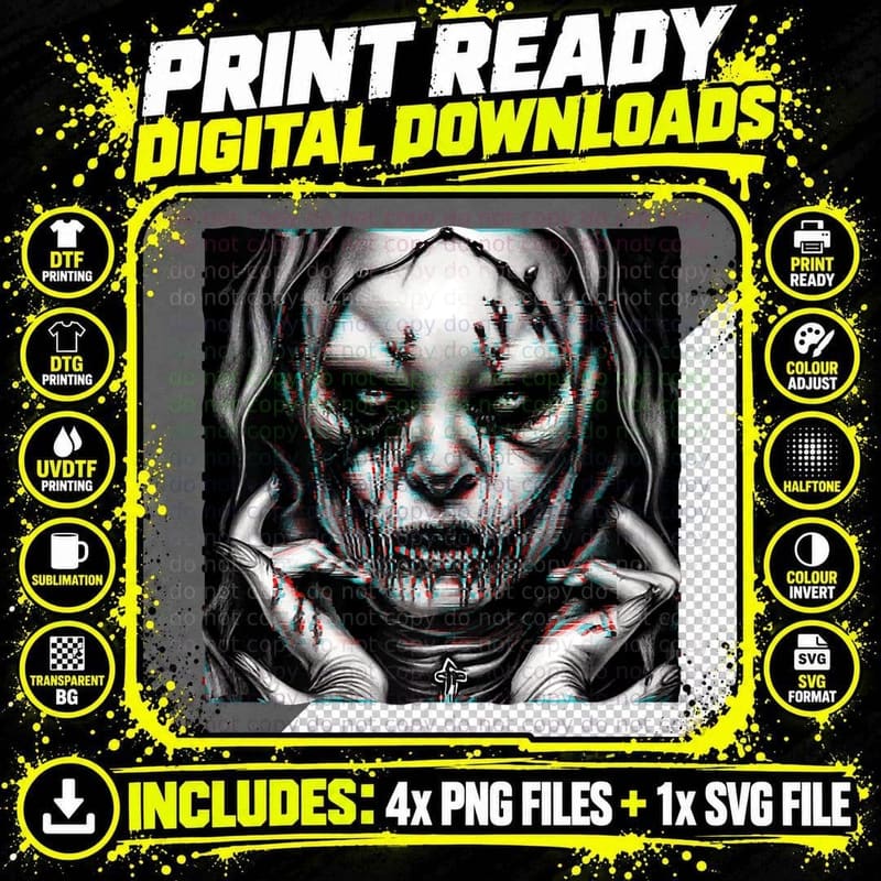 Goth Aesthetic Grunge Occult Emo Satanic Creepy Nun Png SVG Digital Bundle