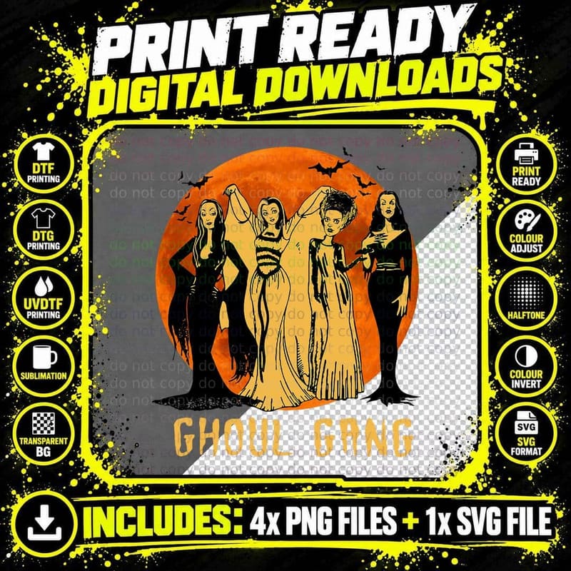 Goth Queens Halloween Ghoul Gang Horror Bride Png SVG Digital Bundle