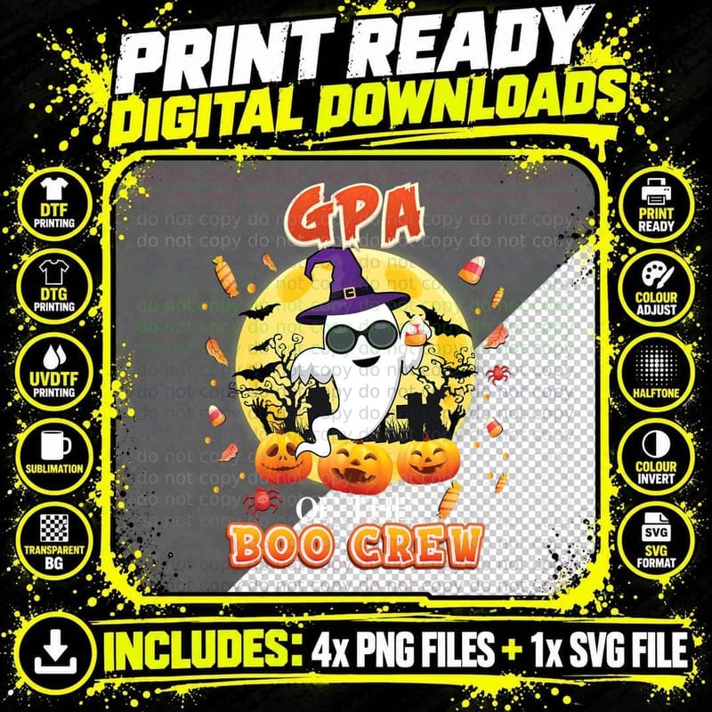 Gpa of the Boo Crew Halloween Cute Ghost Pumpkin Scary Png SVG Digital Bundle