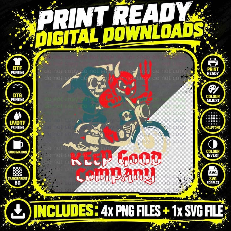 Grim Reaper Devil Riding Motorcycle Lazy Halloween Png SVG Digital Bundle