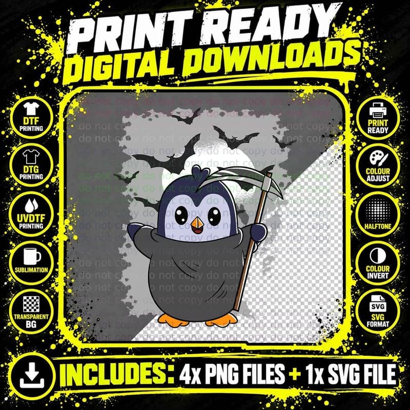 Grim Reaper Halloween Spooky Penguin Halloween Penguin Png SVG Digital Bundle