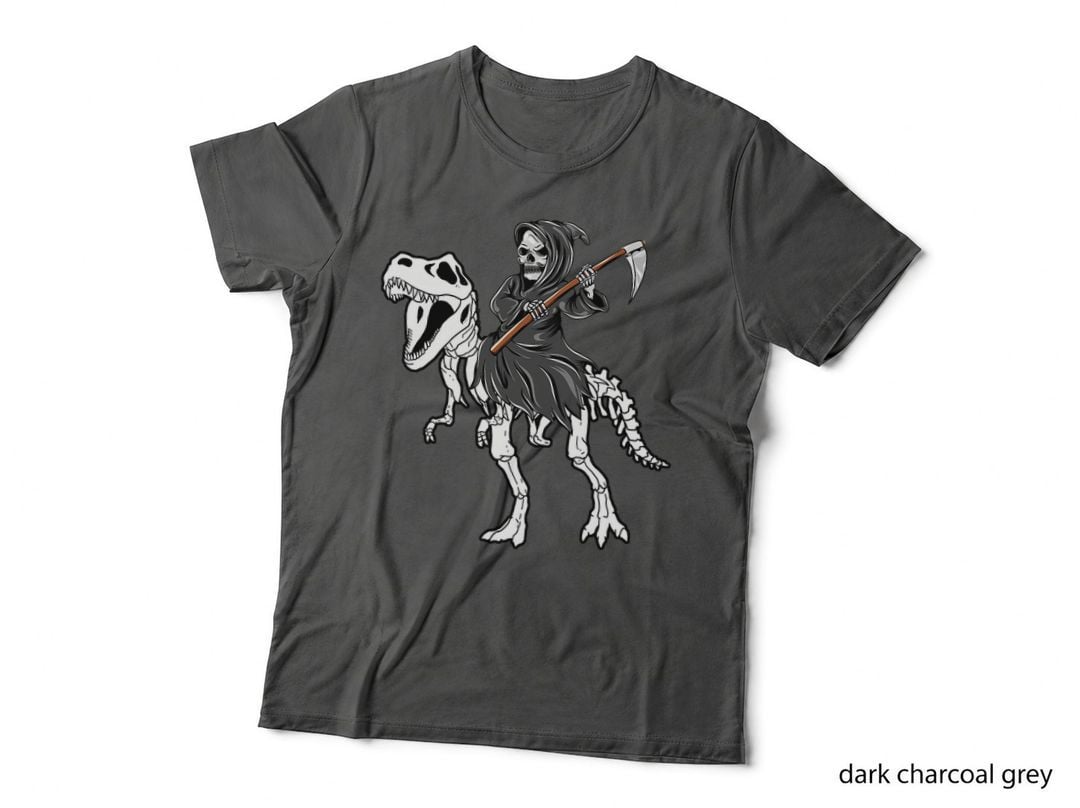 Grim Reaper Riding Dinosaur T Rex Death Halloween T-Shirt