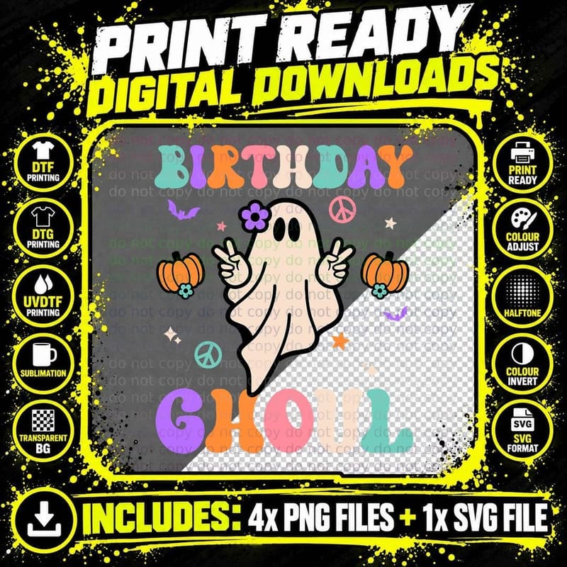 Groovy Birthday Ghoul Peace Halloween Pumpkin Toddler Png SVG Digital Bundle