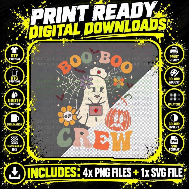 Groovy Boo Boo Crew Nurse Funny Ghost Women Halloween Png SVG Digital Bundle