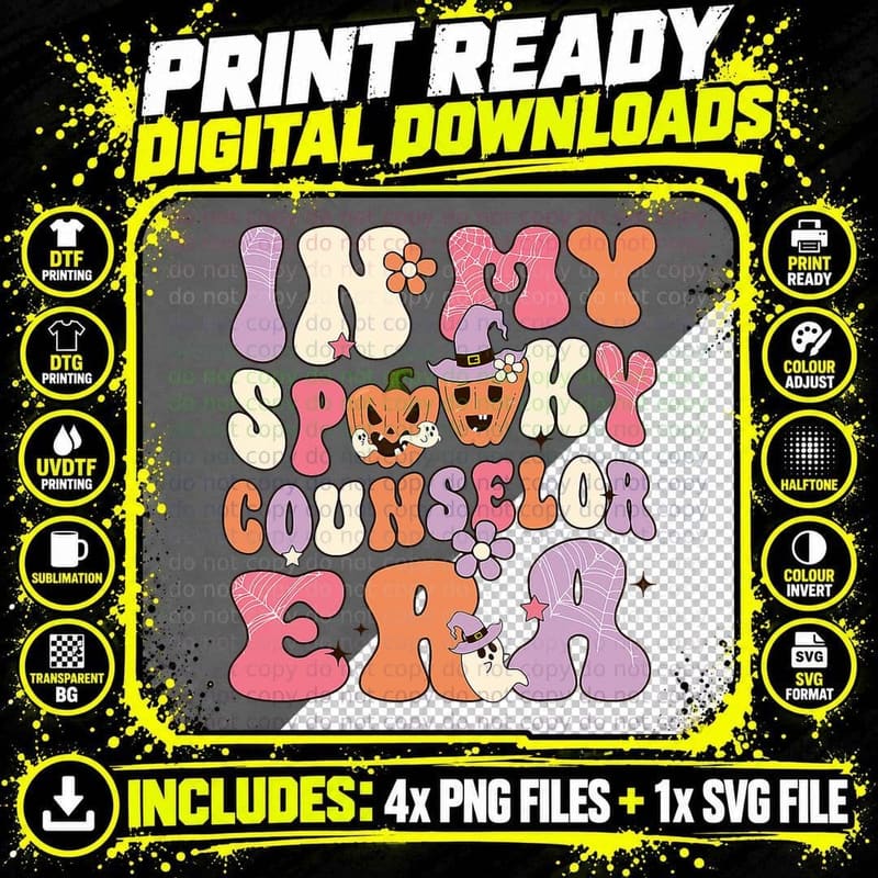 Groovy in My Spooky Counselor Era Ghost Pumpkin Png SVG Digital Bundle