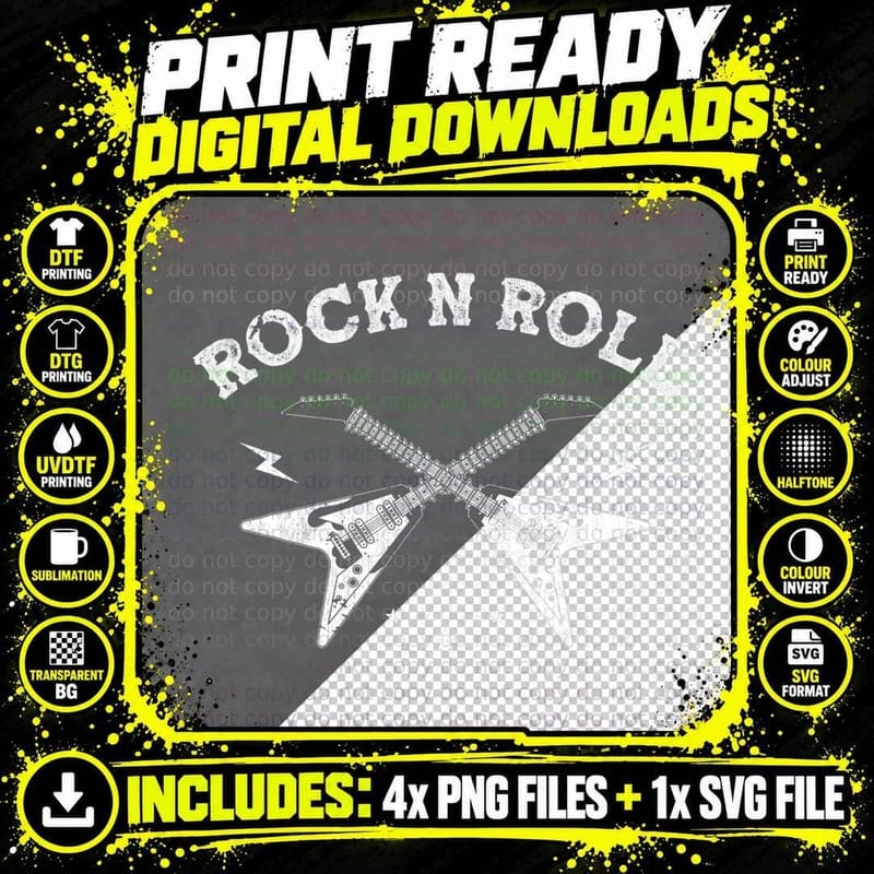 Guitar Rock'n'roll Guitarist Skeleton Musical Instrument Png SVG Digital Bundle
