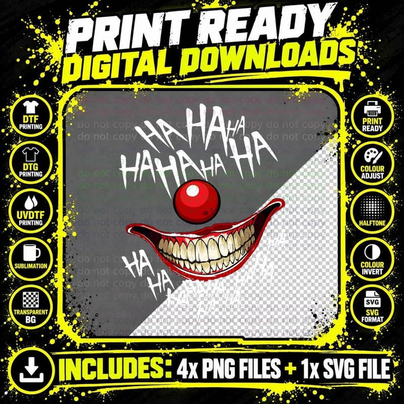 Haha Creepy Laugh of Halloween Evil Killer Scary Clown Png SVG Digital Bundle