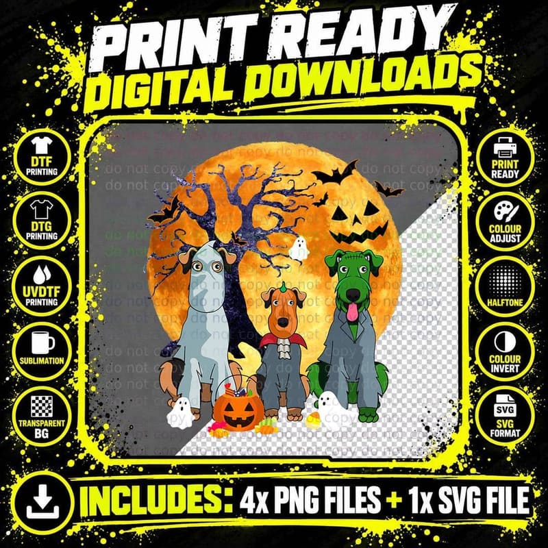 Halloween Airedale Terrier Dog Zombie Jack O Lantern Png SVG Digital Bundle
