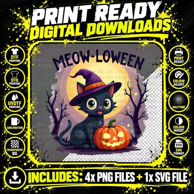 Halloween Black Cat Shirt, Spooky Witchy Pet Lover Gift Png SVG Digital Bundle