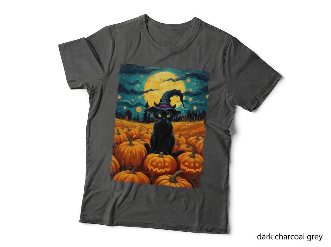 Halloween Black Cat Van Gogh Witch Kawaii Pumpkin Women Kids Cute T-Shirt