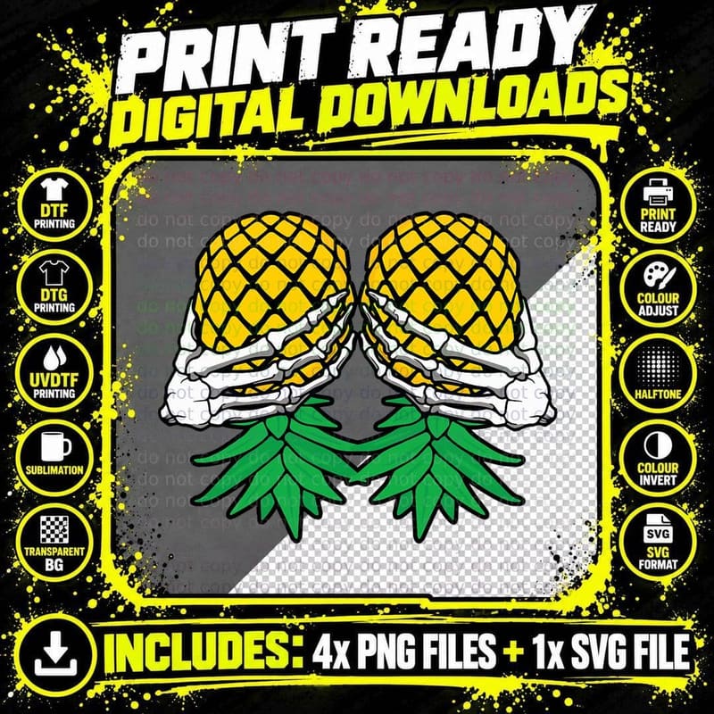 Halloween Boob Upside Down Pineapple Swinger Skeleton Png SVG Digital Bundle