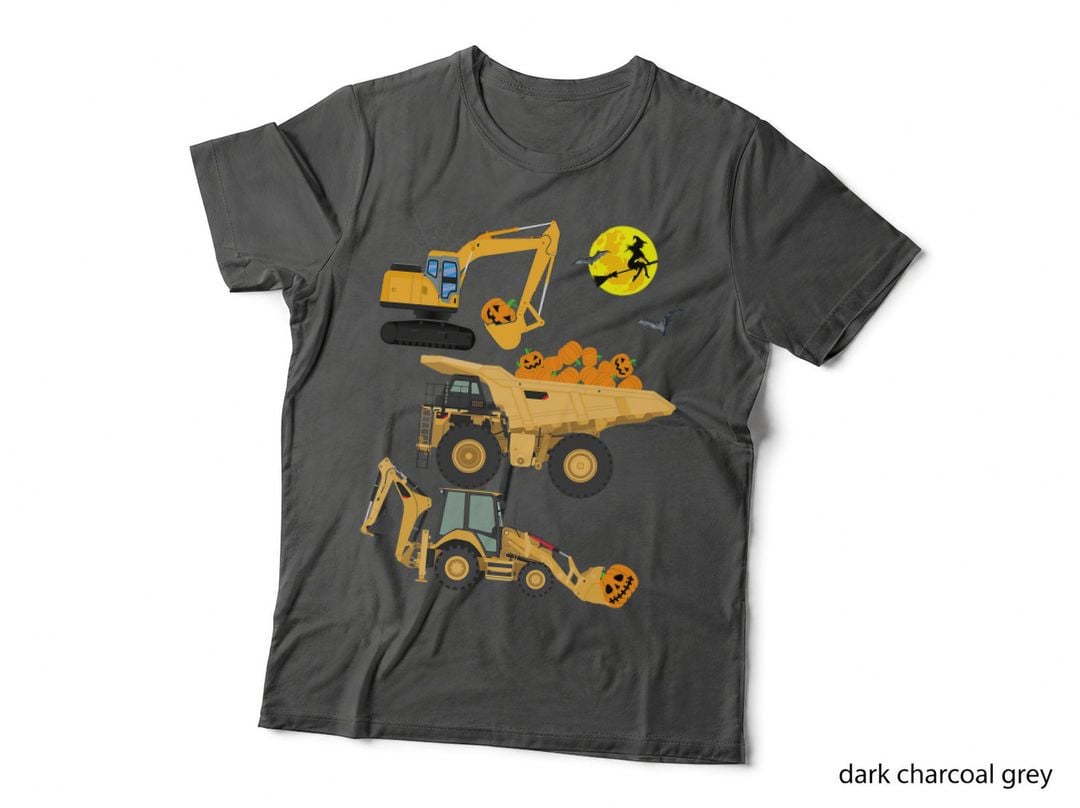 Halloween Boys Kids Toddler Pumpkin Construction Vehicle T-Shirt
