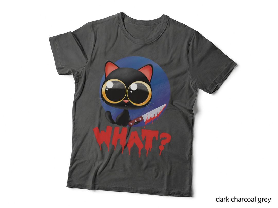 Halloween Creepy Kawaii Evil Black Cat, with Knife What T-Shirt