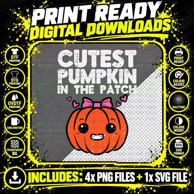 Halloween Cutest Pumpkin in Patch Costume Girls Kids Png SVG Digital Bundle