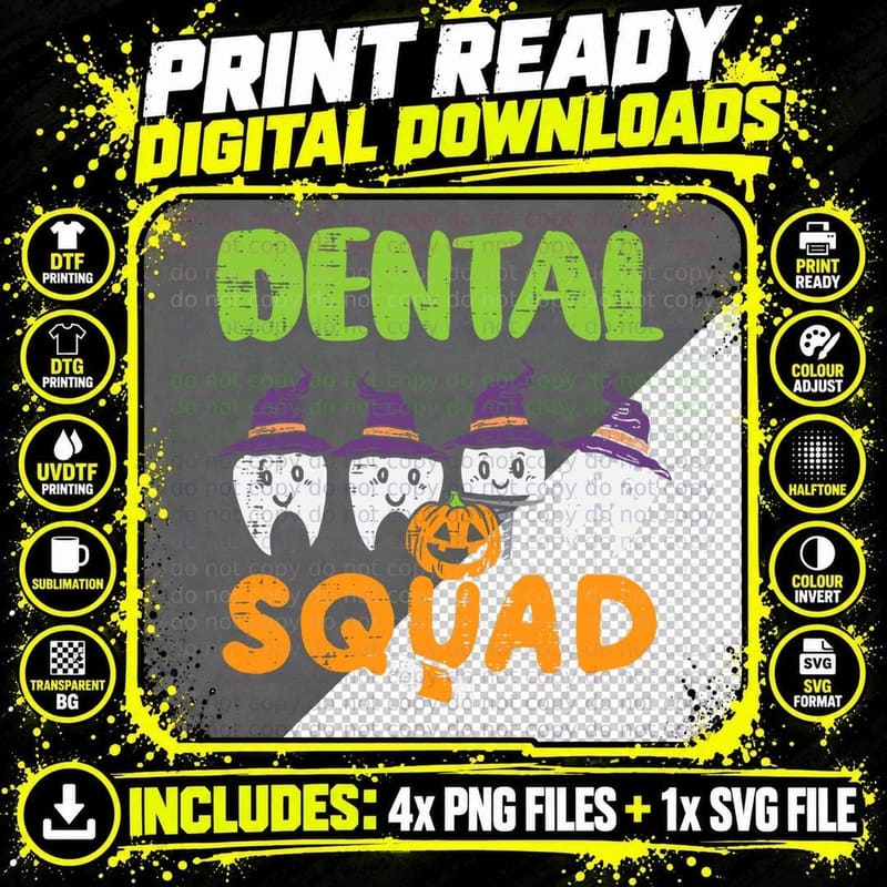 Halloween Dental Squad Funny Teeth Hygeine Costume Png SVG Digital Bundle
