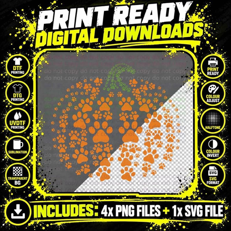 Halloween Dog Paw Pumpkin Women T-Shirt Png SVG Digital Bundle