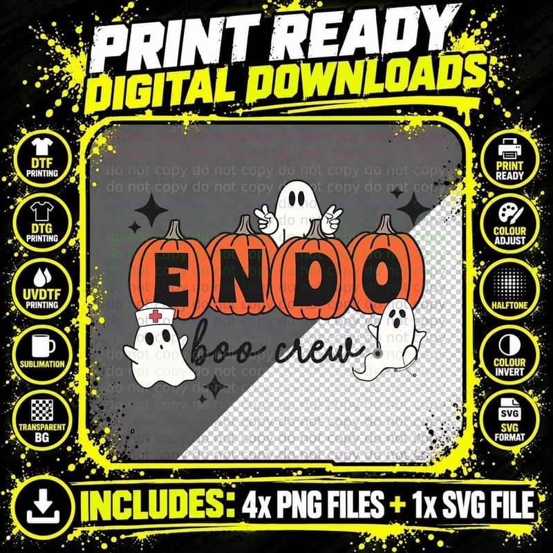 Halloween Endo Boo Crew Ghosts Pumpkin Endoscopy Nurse Png SVG Digital Bundle