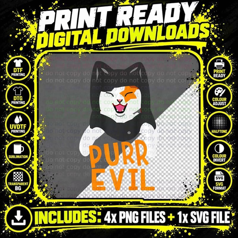 Halloween Funny Cat Purr Evil Spooky Costume T-Shirt Png SVG Digital Bundle