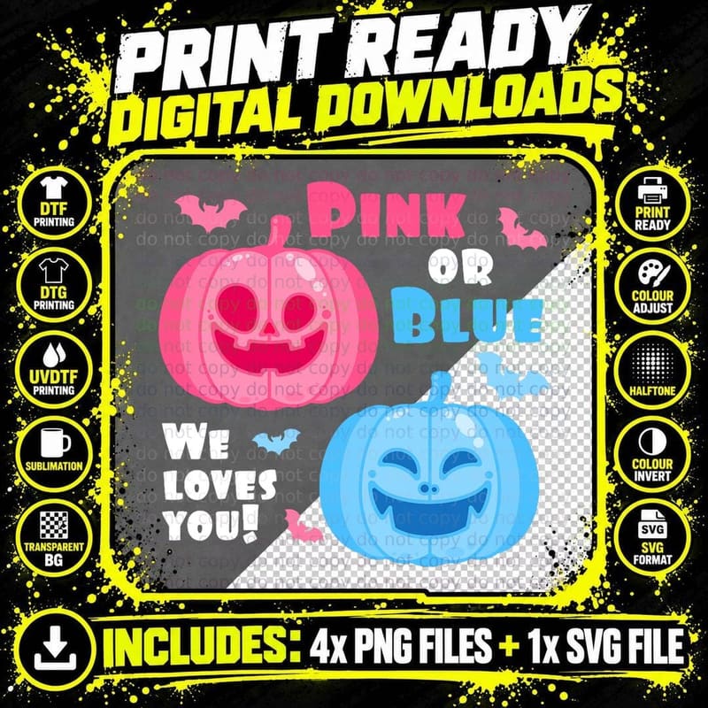 Halloween Gender Reveal We Loves You Fall Theme T-Shirt Png SVG Digital Bundle