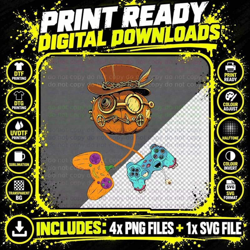 Halloween Jack O Lantern Gamer Boys Kids Men Funny Png SVG Digital Bundle