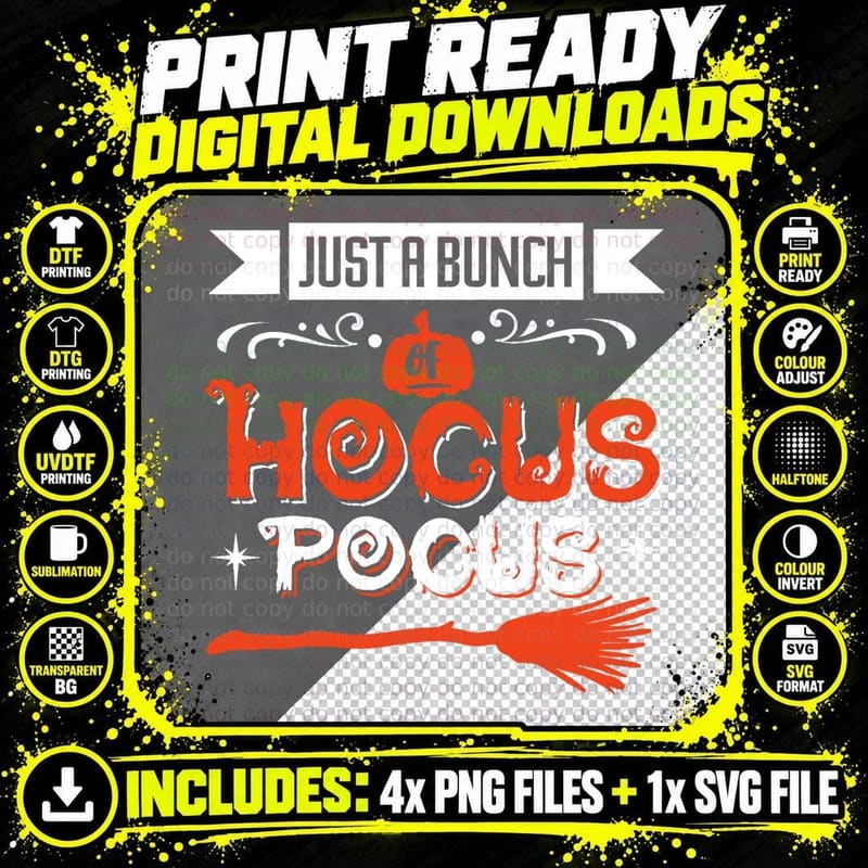 Halloween Just a Bunch of Hocus Pocus Witches Broom Png SVG Digital Bundle
