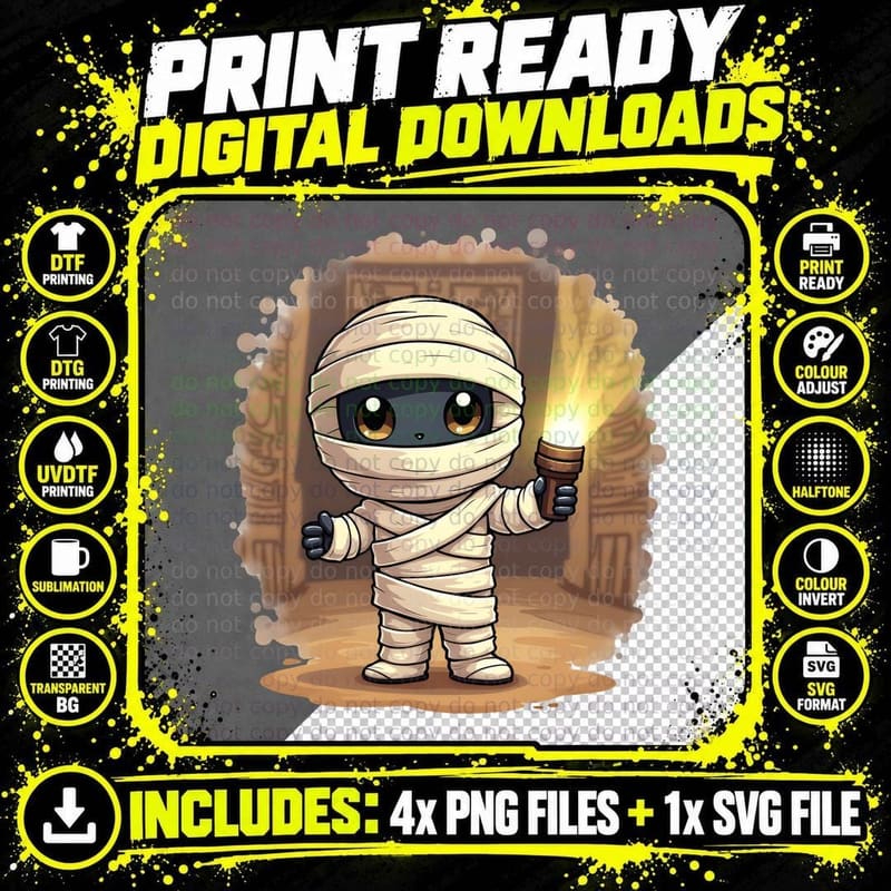 Halloween Mummy Gift Shirt, Cute Spooky Undead for Kids Png SVG Digital Bundle